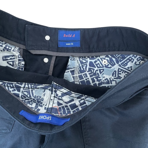 Spoke London Build A Jeans Button Fly Slim Straight Mens 31x32 Navy Blue Stretch - Picture 5 of 8